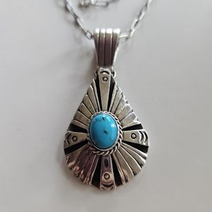 Sterling Silver and Turquoise Pendant Necklace